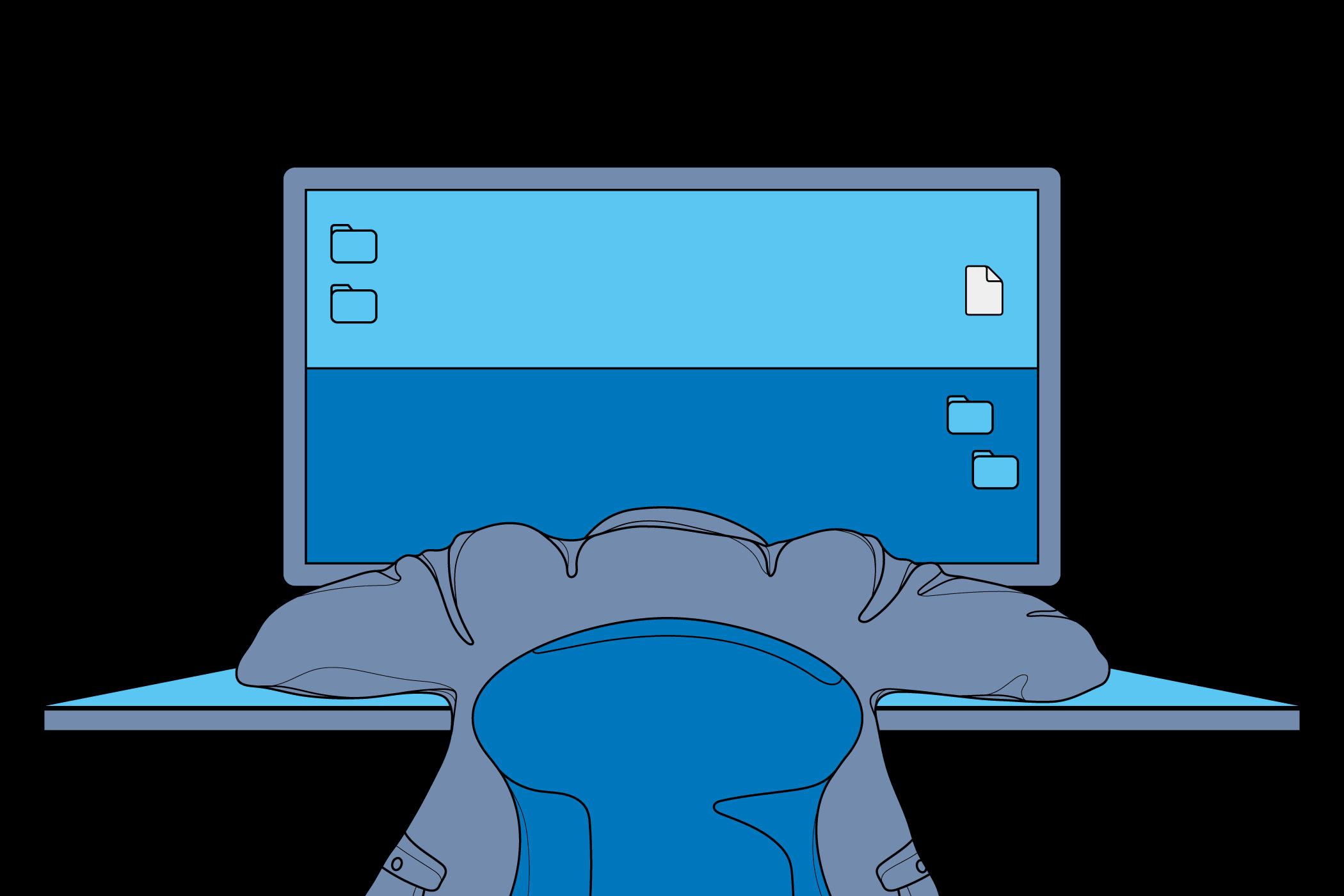 Illustration eines Menschen, der vor einem PC schläft